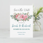 Roze Romantische lente Bloemen Waterverf bruiloft Save The Date (Staand voorkant)
