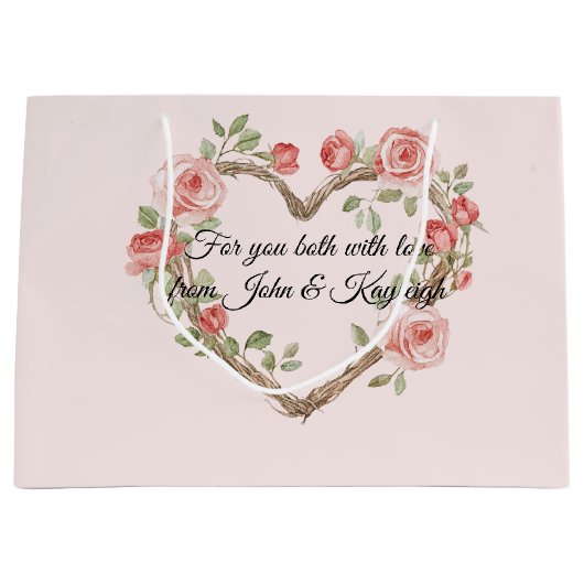 Roze Romantische Rode Roos Bloemhart Bruiloft Groot Cadeauzakje (Voorkant)