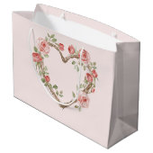 Roze Romantische Rode Roos Bloemhart Bruiloft Groot Cadeauzakje (Achterkant Gekanteld)