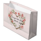 Roze Romantische Rode Roos Bloemhart Bruiloft Groot Cadeauzakje (Voorkant Gekanteld)