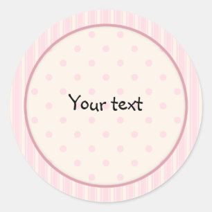 Roze romantische stippen en strepen design ronde sticker