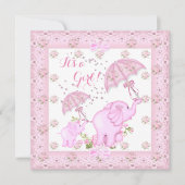 Roze rommelachtige olifant Baby shower meisje 2 Kaart (Voorkant)
