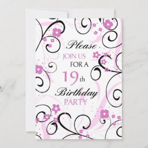 Roze rondjes 19e Birthday Party Invitation Card Kaart
