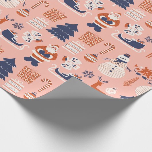 Roze Rood Blauw Illustratieve Stijl in Kerstmis Cadeaupapier