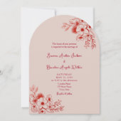 Roze Rood Bloem QR Code Bruiloft Kaart (Voorkant)