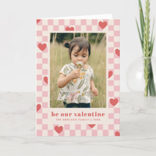 Roze Rood Checkerboard Hearts Valentijnsdag Kaart