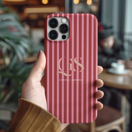Roze & Rood | Chic Strepen Monogram Case-Mate iPhone Case