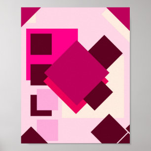 Roze rood donker geometrische abstracte vierkanten poster