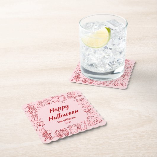 Roze Rood Eigenzinnige Hand Getrokken Doodles Hall Kartonnen Onderzetters (Insitu)