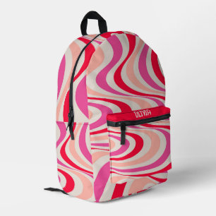Roze, rood en grijs abstract retro swirl design bedrukte rugzak
