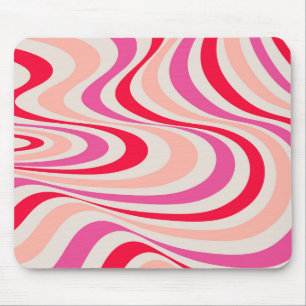 Roze, rood en grijs abstract retro swirl design muismat