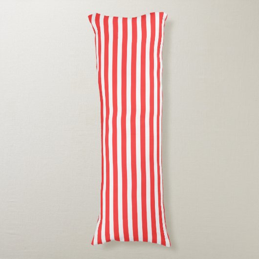 Roze Rood en Wit Eenvoudig Horizontaal Gestreept Lichaamskussen (Voorkant Verticaal)
