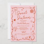 Roze rood Franse hand getekend geïllustreerd Sweet Kaart (Voorkant)