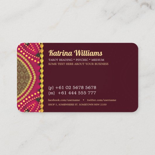 Roze Rood Geel Artistry Tarot Reader Visitekaartje (Achterkant)