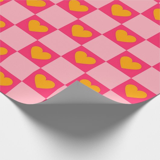 Roze Rood Geel Hart Liefde Geruit Y2K Patroon Cadeaupapier (Hoek)