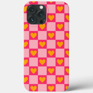 Roze Rood Geel Hart Liefde Geruit Y2K Patroon iPhone 13 Pro Max Hoesje