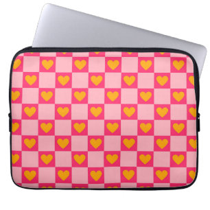 Roze Rood Geel Hart Liefde Geruit Y2K Patroon Laptop Sleeve