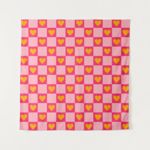Roze Rood Geel Hart Liefde Geruit Y2K Patroon Wandkleed