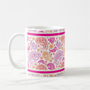 Roze Rood & Geel Paisley Patroon Ontwerp Koffiemok