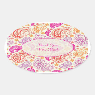 Roze Rood & Geel Paisley Patroon Ontwerp Ovale Sticker