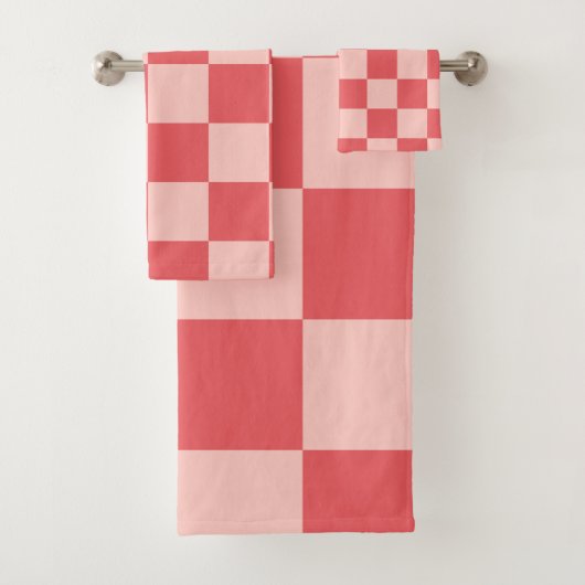 Roze Rood Geruit Gingham Patroon Bad Handdoek (Insitu)