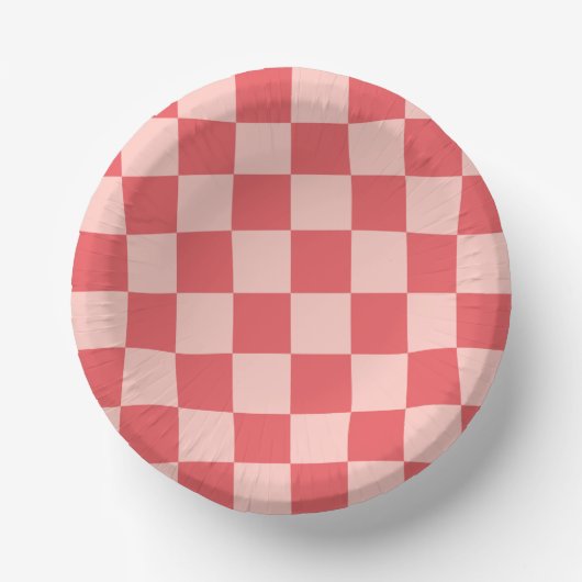 Roze Rood Geruit Gingham Patroon Papieren Kommen (Voorkant)
