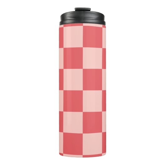 Roze Rood Geruit Gingham Patroon Thermosbeker (Voorkant)