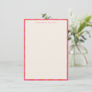 Roze Rood Geruit Patroon Persoonlijke Naam Notitiekaartje