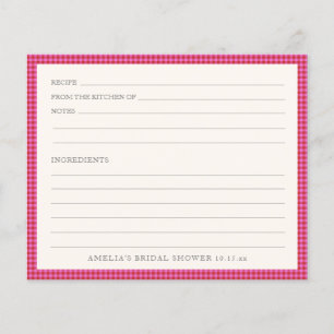 Roze Rood Gingham Bruiloftsrecept Kaart