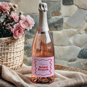 Roze Rood Golfachtige Rand Bruidsdiner Brunch Sparkling Wijnetiket