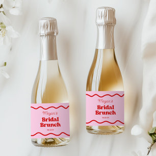 Roze Rood Golflijn Bruidsdouche Brunch Sparkling Wijnetiket