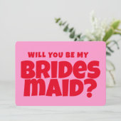 Roze & rood Grappig Bruidsmeisje Voorstel Kaart (Staand voorkant)