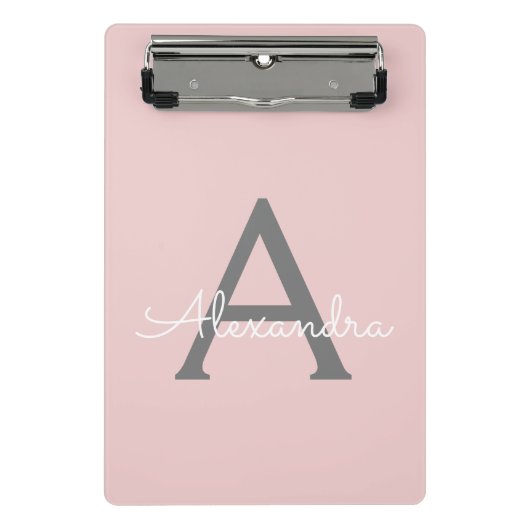 Roze Rood Grijs Moderne Script Meisjesachtig Monog Mini Klembord (Voorkant)