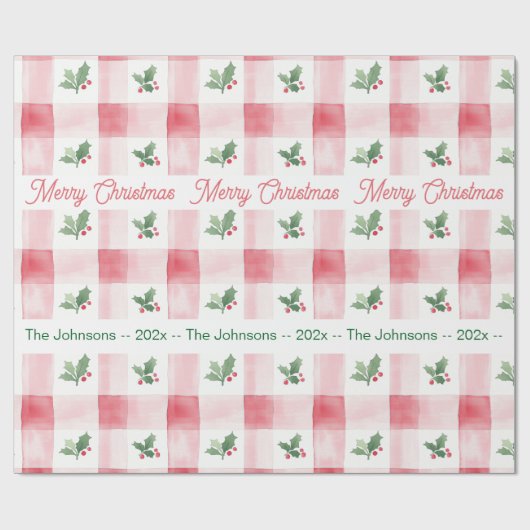 Roze Rood Groen Gepersonaliseerde Retro Kerstmis Cadeaupapier (Vlak)
