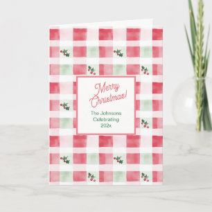 Roze Rood Groen Kerst Retro Patroon Feestdagen Kaart