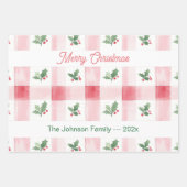 Roze Rood Groen Retro Gepersonaliseerde Kerst Inpakpapier Vel (Voorkant)
