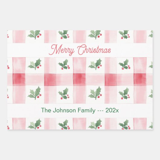 Roze Rood Groen Retro Gepersonaliseerde Kerst Inpakpapier Vel (Voorkant)
