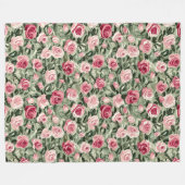 Roze Rood Groene Rozen Bloemen Fleece Deken (Voorkant (Horizontaal))