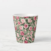 Roze Rood Groene Rozen Bloemig  Latte Mok (Voorkant)