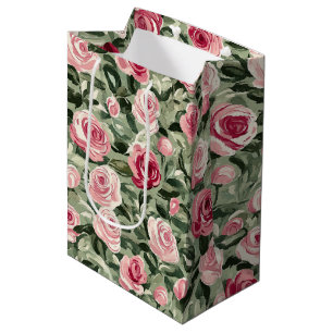 Roze Rood Groene Rozen Bloemrijke Bruidsdouche Medium Cadeauzakje