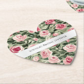 Roze Rood Groene Rozen Bloemrijke Bruiloftsdouche Kartonnen Onderzetters (Gekanteld)