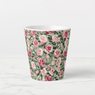 Roze Rood Groene Rozen Bloemstuk  Latte Mok