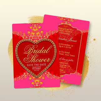 Roze Rood Hart Gouden Kant Meisjes Feest Bruiloft Kaart