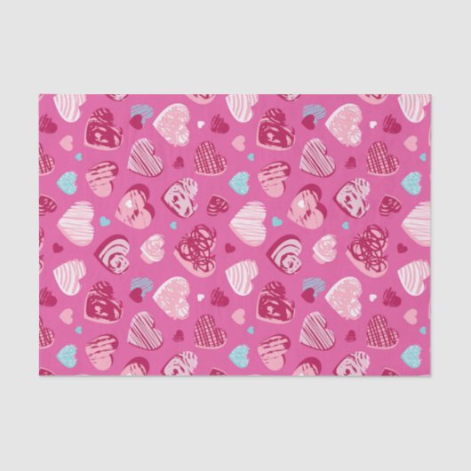 Roze Rood Hart Romantisch Liefdespatroon Valentijn Tissuepapier (Voorkant)