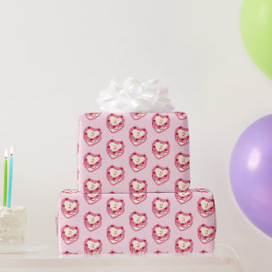 Roze Rood Hartvormige Verjaardagstaart Cadeaupapier