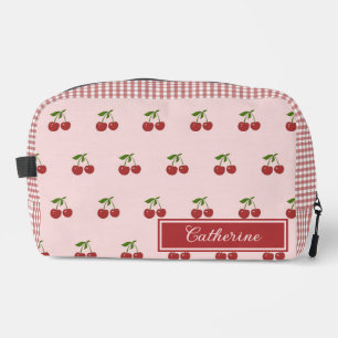 Roze Rood Kersen Gingham Patroon Eenvoudige Vrucht Toilettasje