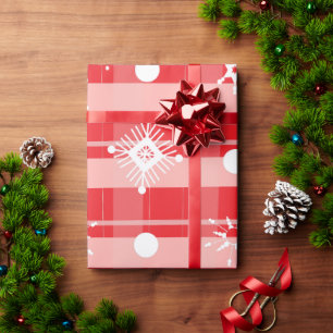 Roze Rood Kerst Plaid Sneeuwvlokken Cadeaupapier