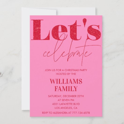 Roze rood kerstfeest Laten we het vieren Kaart (Voorkant)