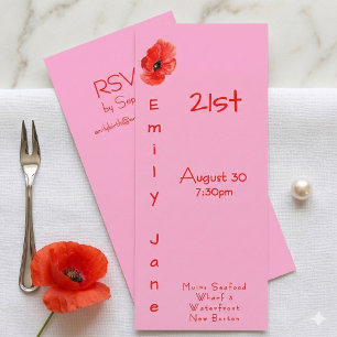 Roze Rood Klaproos Funky Verticaal 21e Verjaardag Kaart