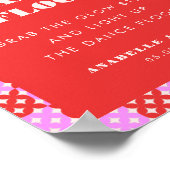 Roze Rood Mid Century Mod Dance Floor Trouwbord Poster (Hoek)